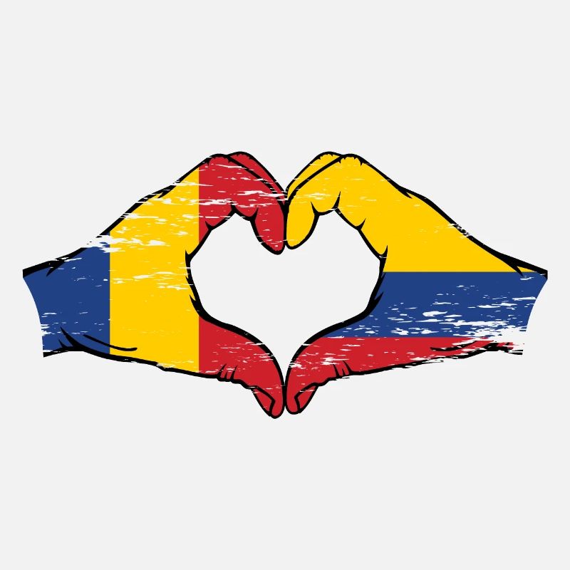 Roumanie Colombie Drapeau Mains Coeur Forme Utilisé