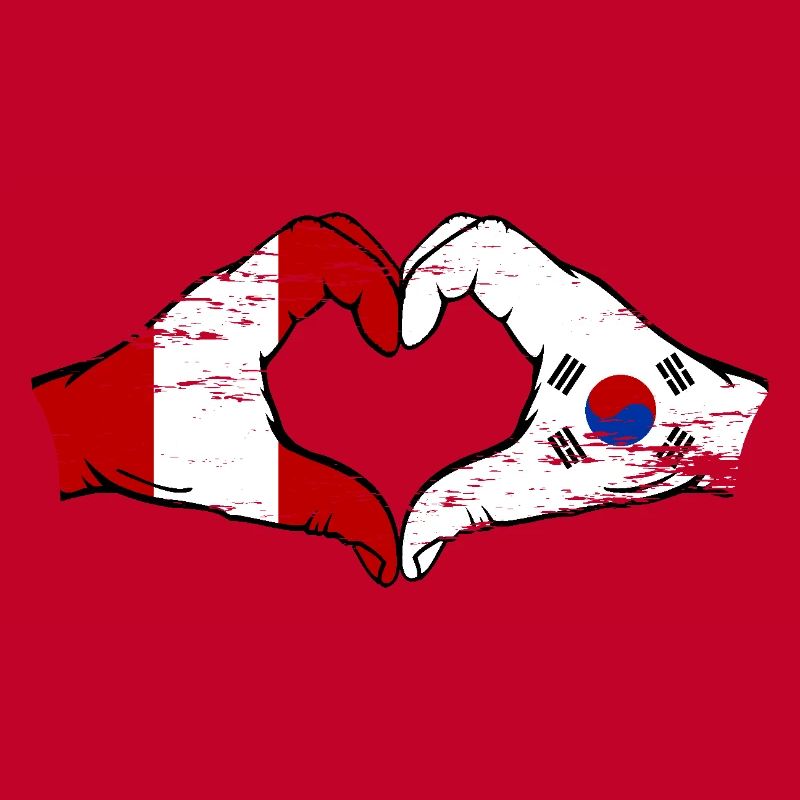 Pérou Corée du Sud Drapeau Mains Coeur Forme Utilisé