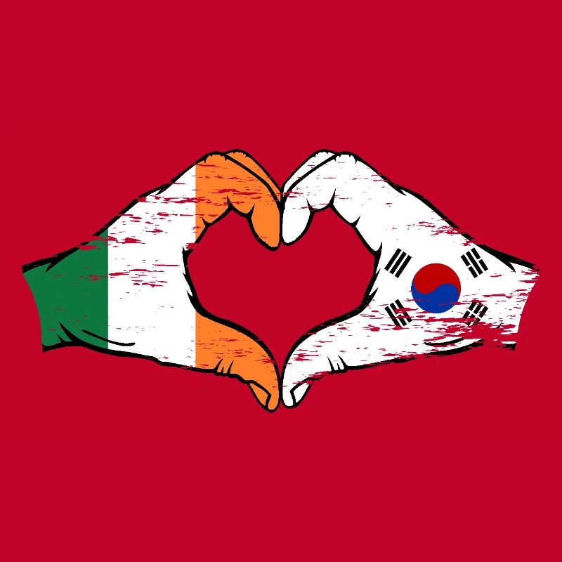 Irlande Corée du Sud Drapeau Mains Coeur Forme Utilisé
