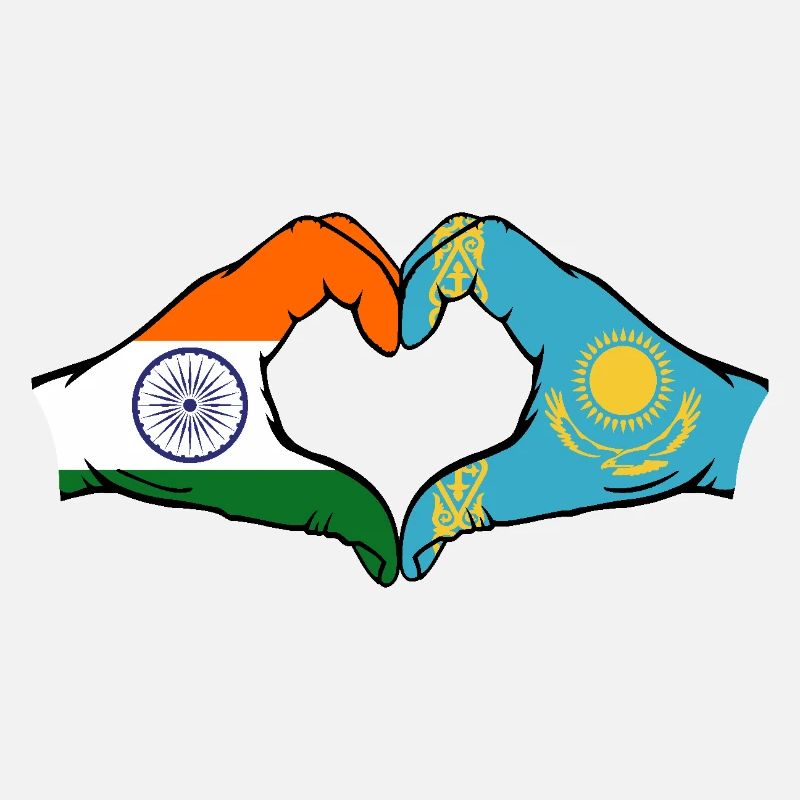 Inde Kazakhstan Drapeau Mains Coeur Forme