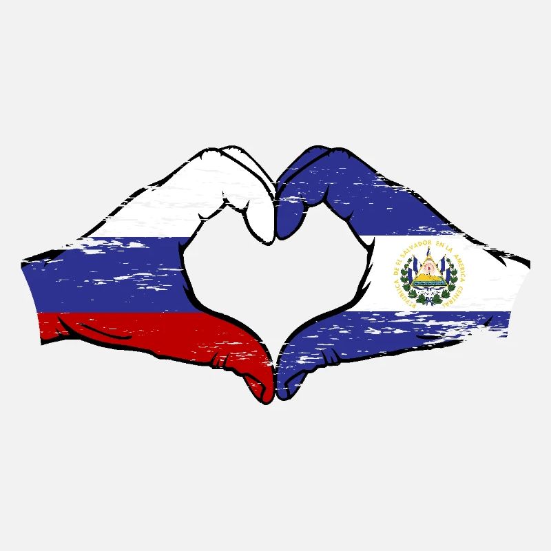 Russie El Salvador Drapeau Mains Coeur Forme Utilisé