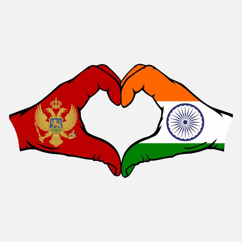 Monténégro Inde Drapeau Mains Coeur Forme