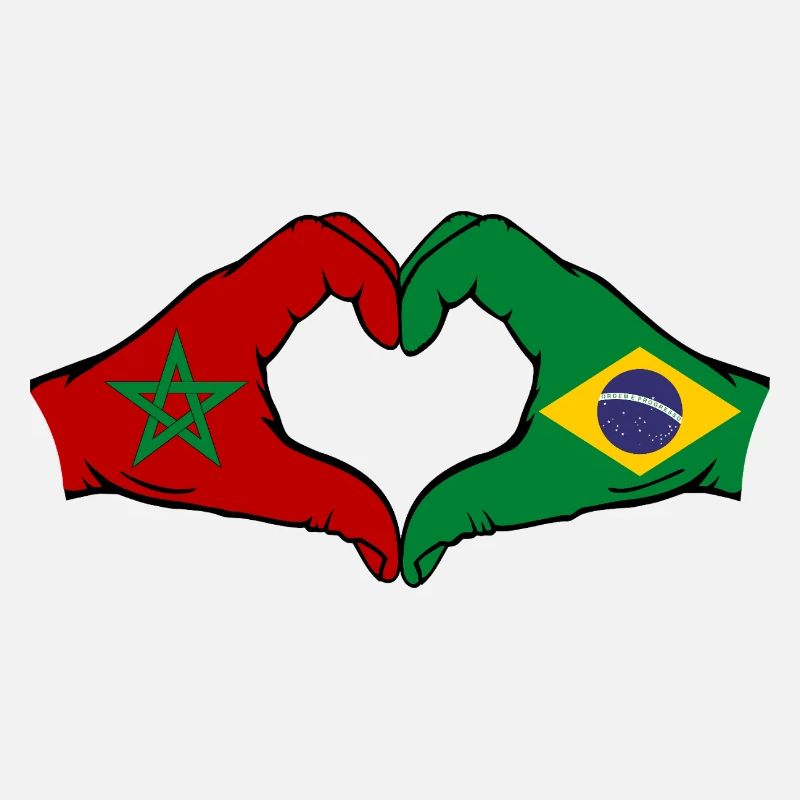 Morocco Brazil Flag Hands Heart Shape