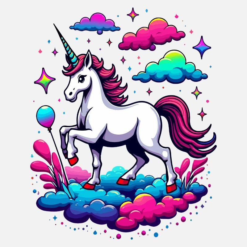 Fantasy Unicorn Walking on Clouds – Magic Sky Art