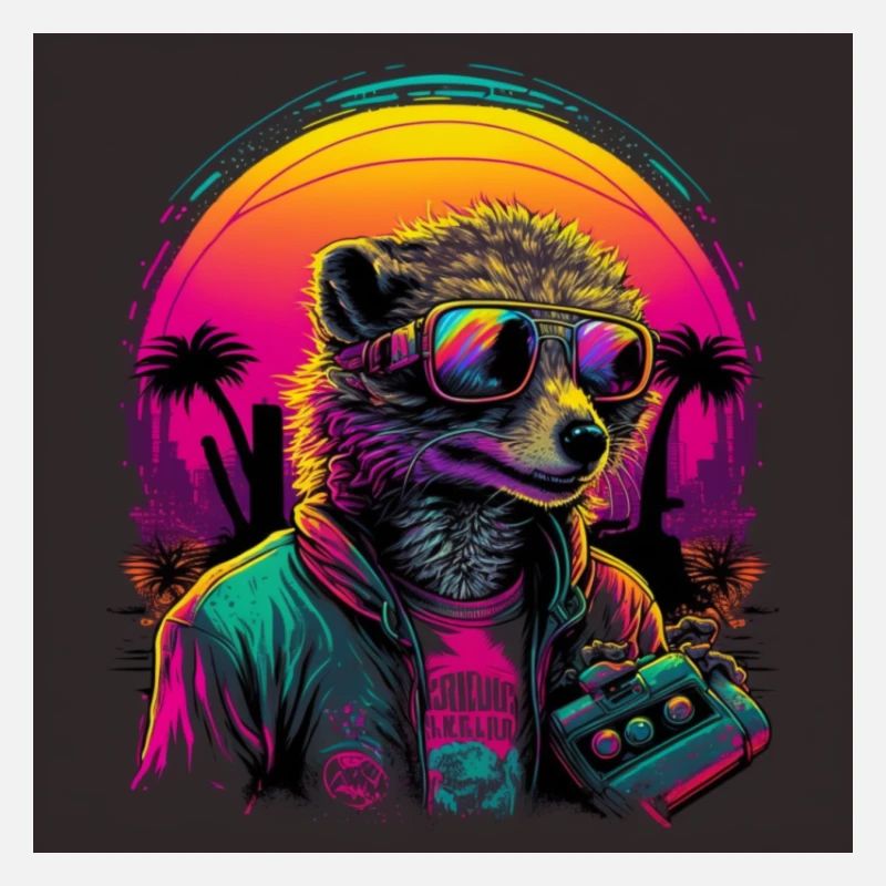 Erdmännchen mit Neonfarben, Synthwave / 80er Jahre
