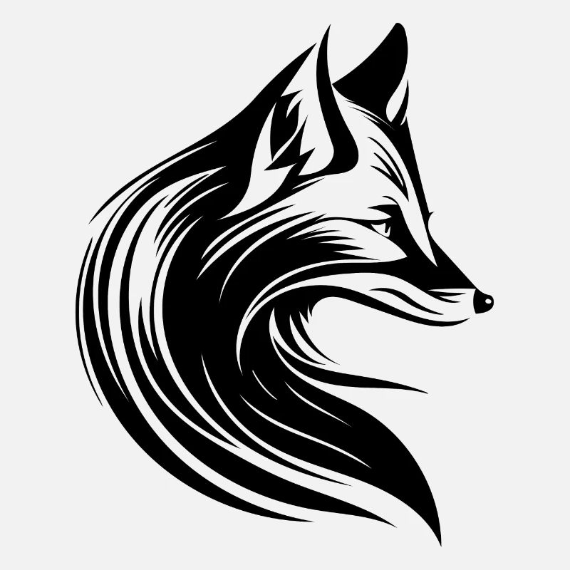Tattoo Style Fox Portrait in Flowing Lines