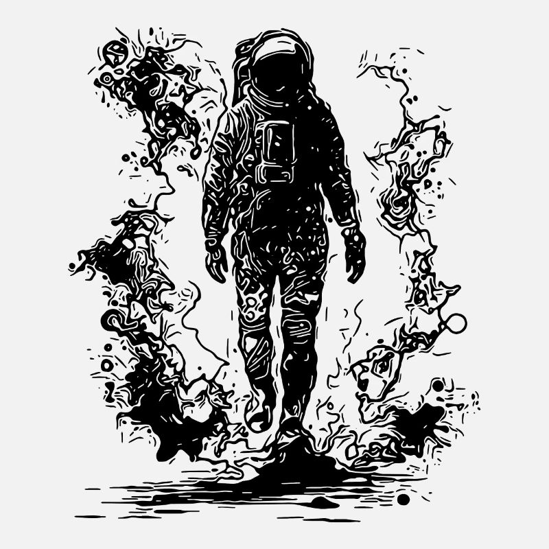 Astronaute vintage marchant dans le brouillard au clair de lune