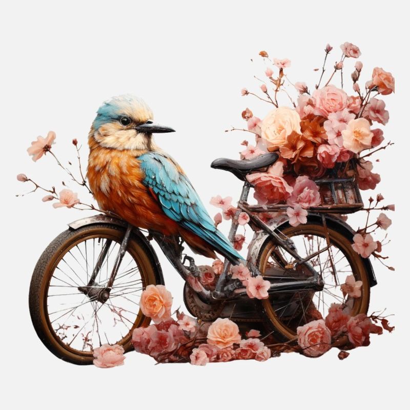 Magic life with bird on a bicycle, tattoo