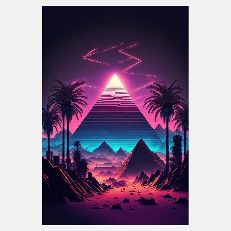 Eine Synthwave Pyramide in der Neon Wüste