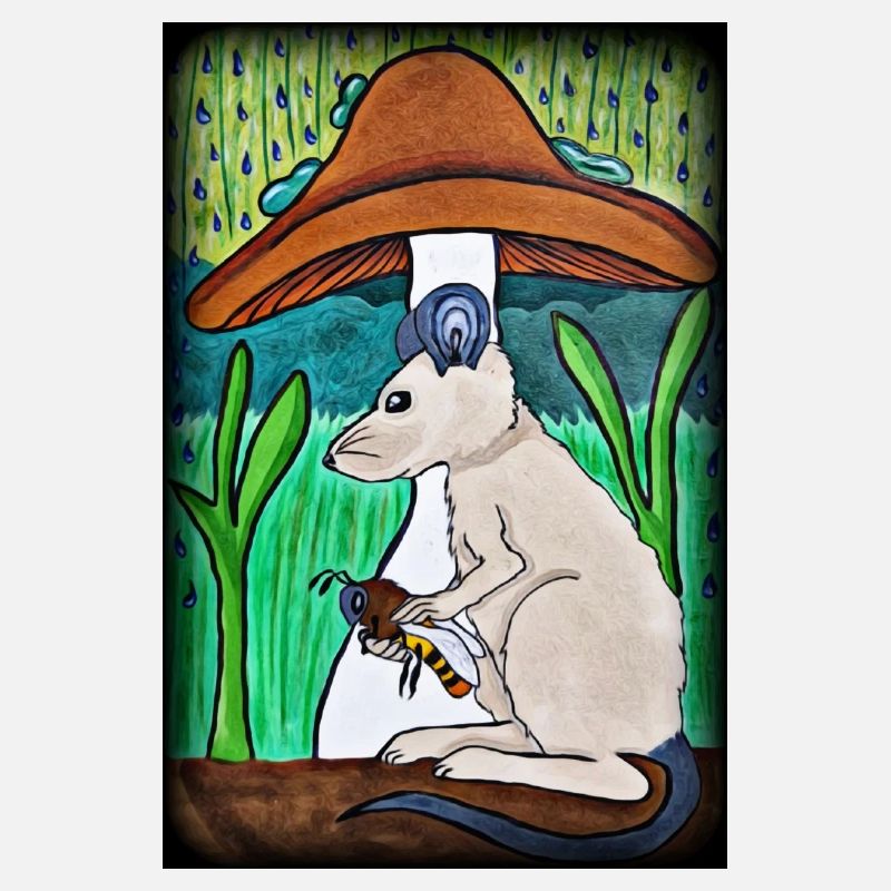 Mouse with bees in the rain