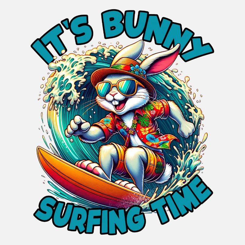 Cool stylish bunny with sunglasses surfboard
