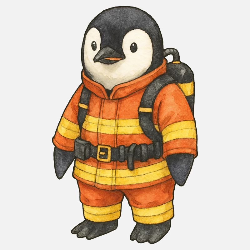 Mignon pingouin pompier héros de la sécurité