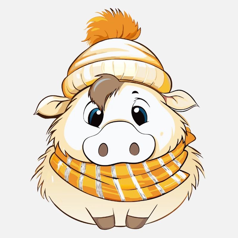 Mignon sanglier avec écharpe et chapeau à pompon.
