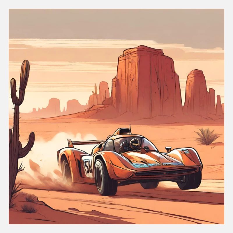 Voiture de course traversant le désert