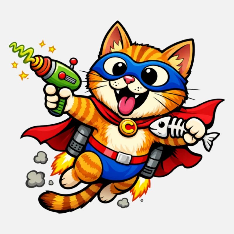 Superhero cat in flight