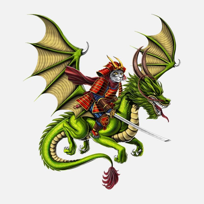 Japanischer Samurai Katze Reitdrache