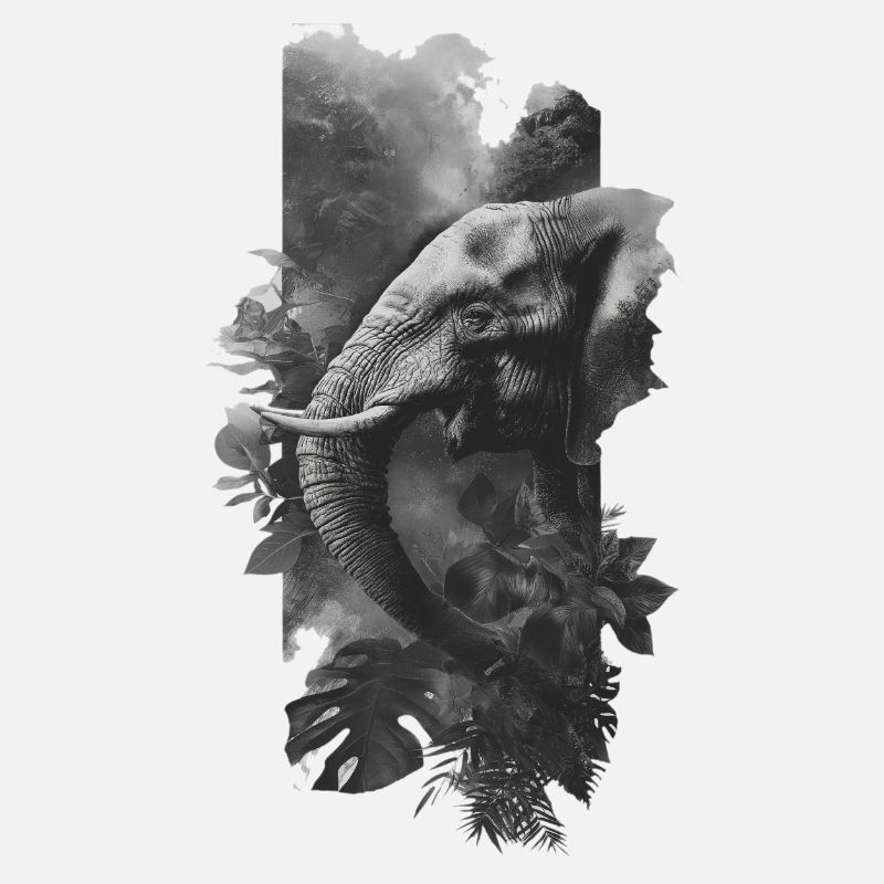 Grey Elephant in jungle collage