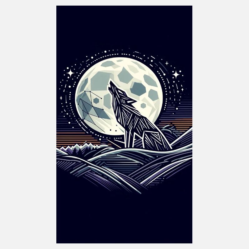 Geometric Wolf Under the Moon