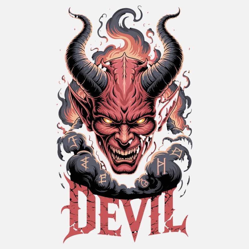  Devil Dämonischer Kopf Mit Hörnern Flammen Runen