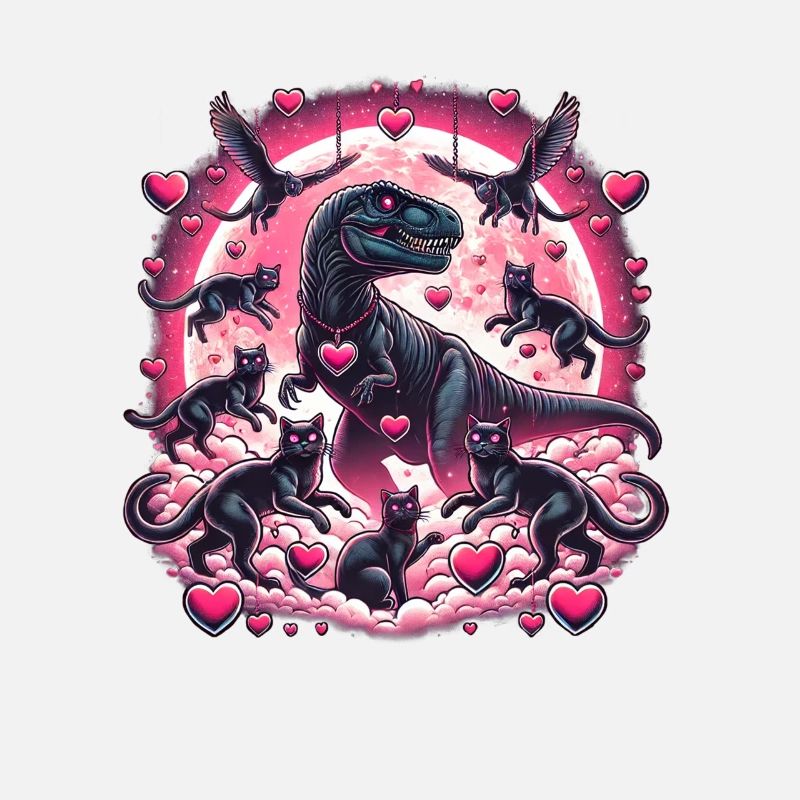 Dino mit Katzen T-Rex-Herzen Valentinstag