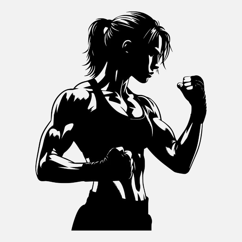 Femme forte dans une pose de combat avec les poings serrés
