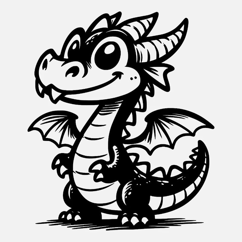Cute smiling dragon with wings