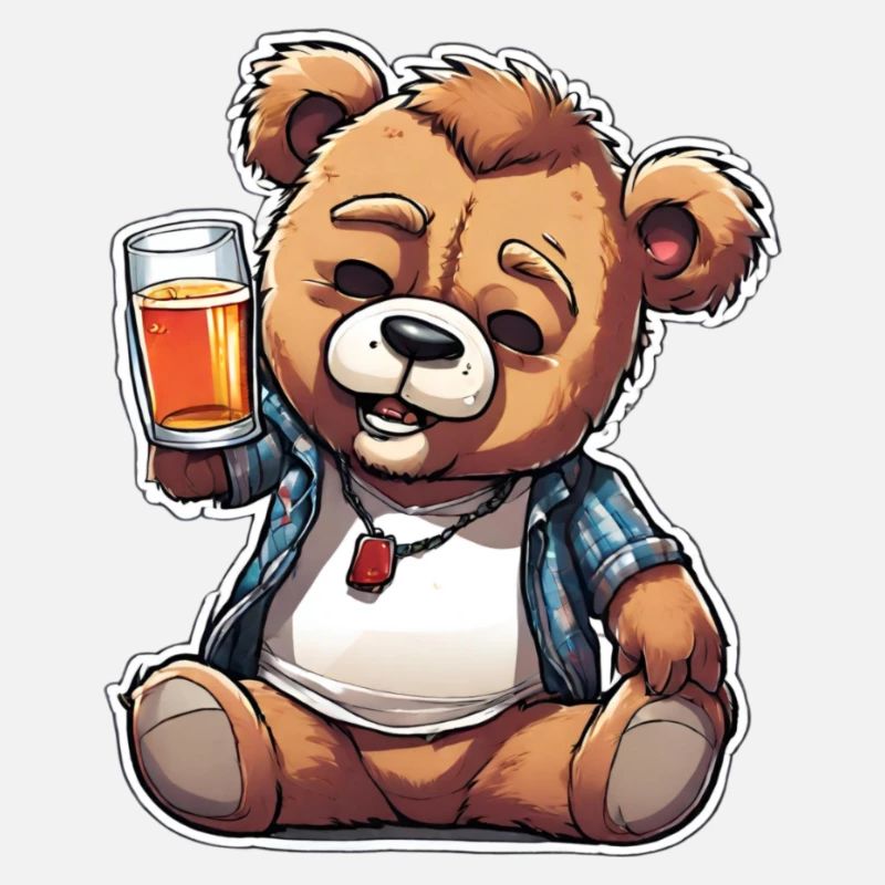 Celebrating teddy bear with beer