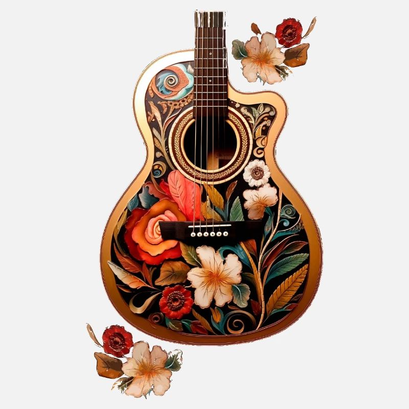 Beautiful guitar with floral pattern