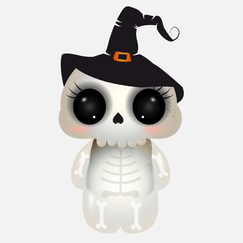 cute skull with black witch hat