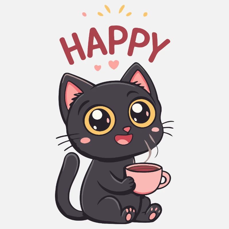 Kawaii Black Cat Coffee with Pink Mug
