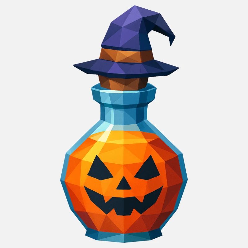 Low poly pumpkin in a witch vial