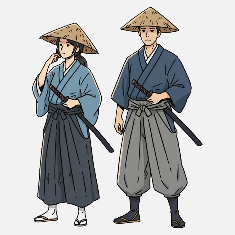 Duo de samouraïs en paire de kimono ronin
