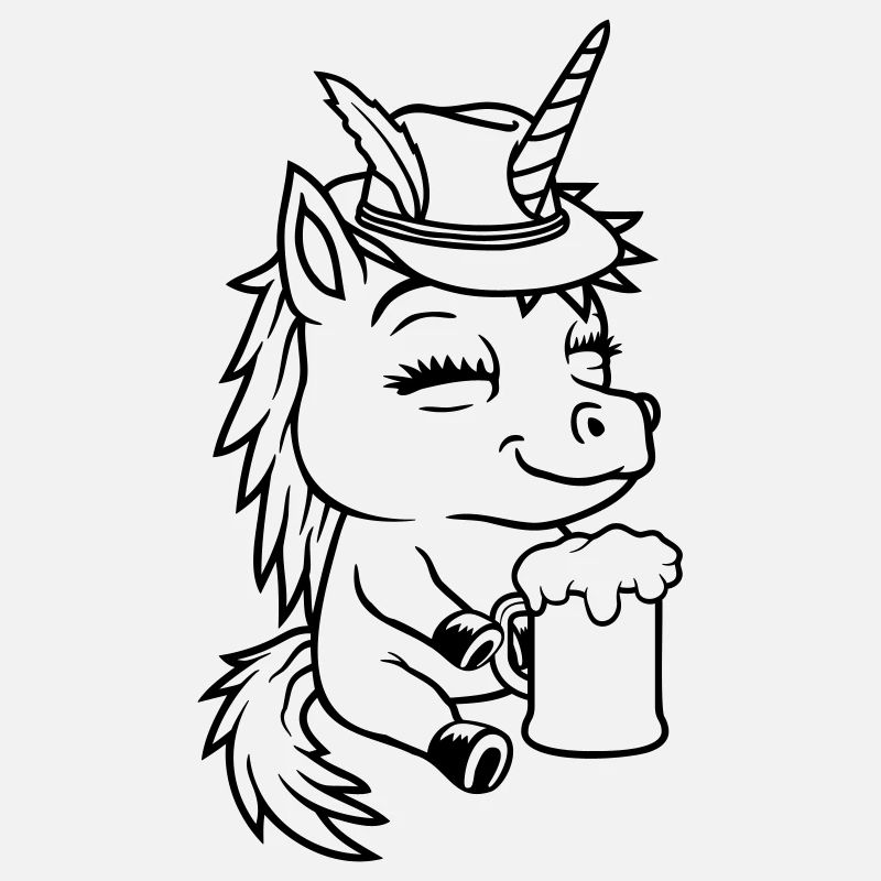 Licorne assise buvant de l’alcool