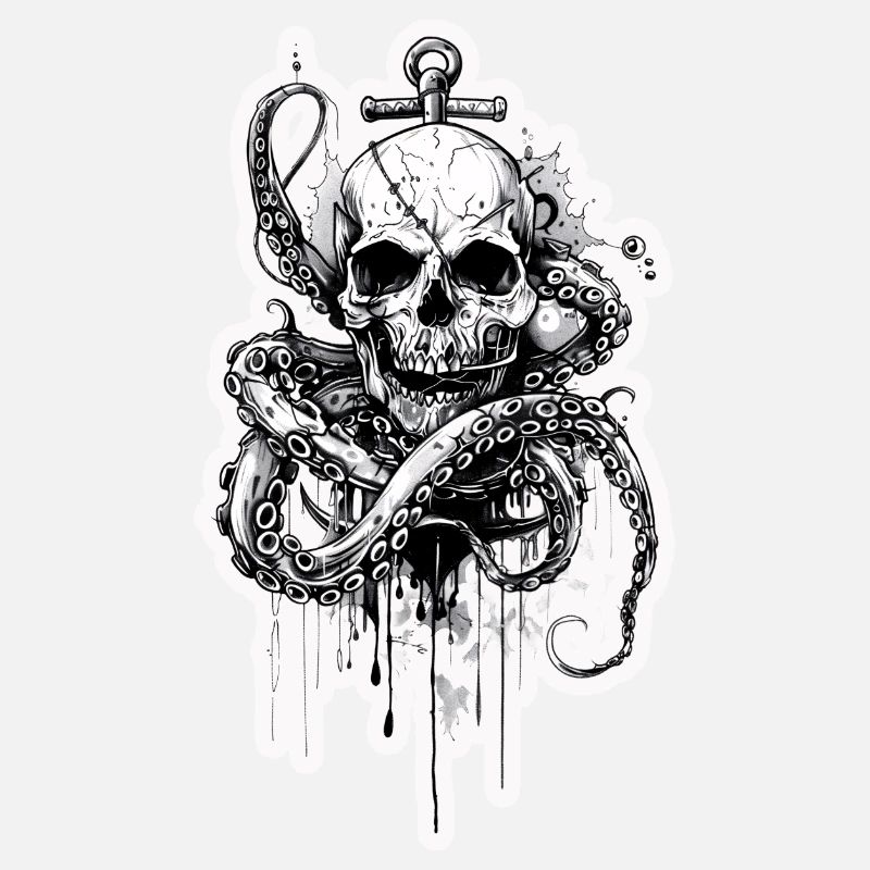 Ancre crâne avec serpent de mer de pirates
