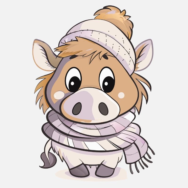 Mignon sanglier avec écharpe et chapeau à pompon.