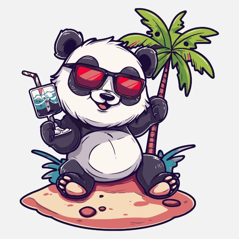 Panda Sommer Strand Comic