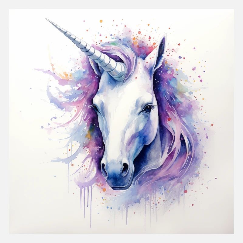 Impression licorne à l’aquarelle Violet Bleu Rose