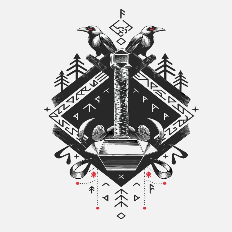 Wikinger Tribal Axt Runen Kunst mit Raben und