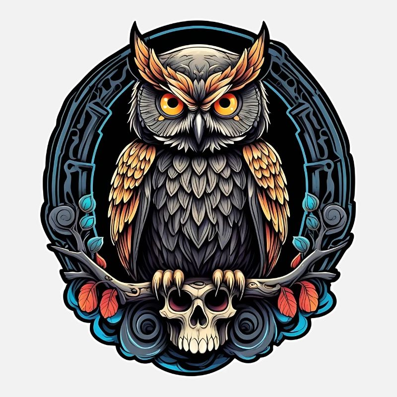 Decorative Owl with Skull and Rose Petals