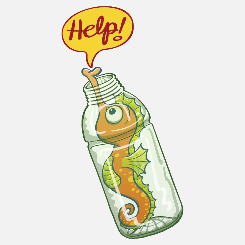 Hippocampe dans bouteille plastique demande d'aide