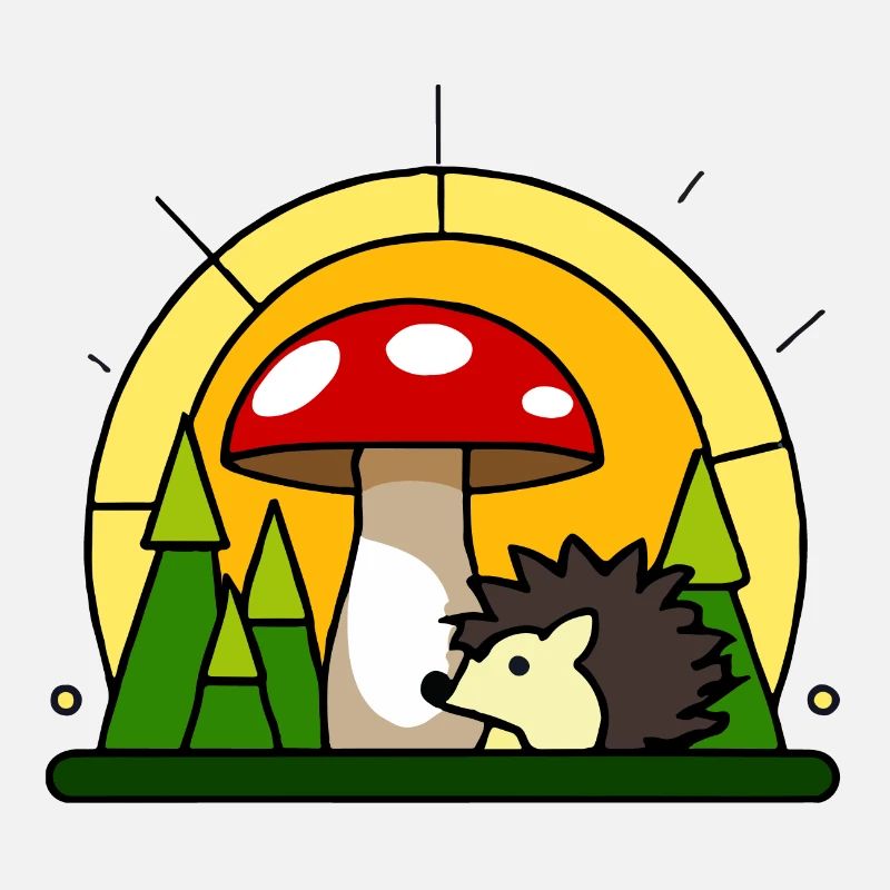 Little hedgehog under a fly agaric