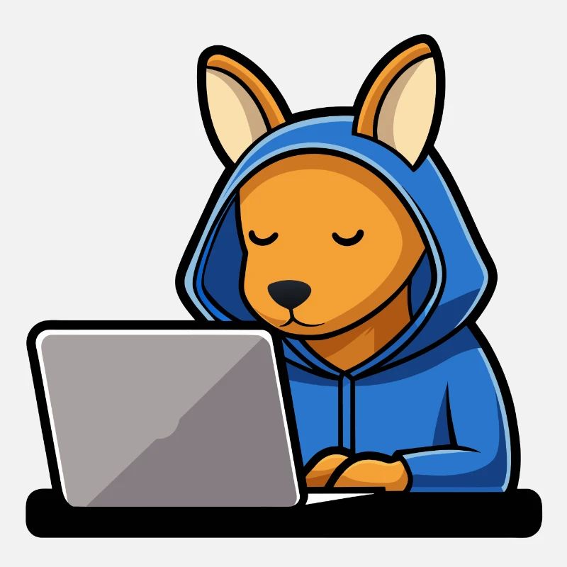 Niedliches Hacker Känguru im Hoodie vorm PC
