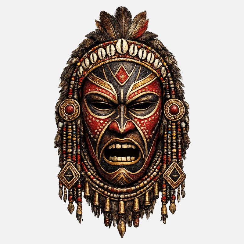 Tribal Fire Mask with Feathers