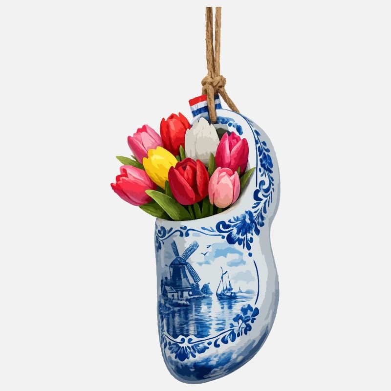 Tulipes dans un sabot bleu de Delft