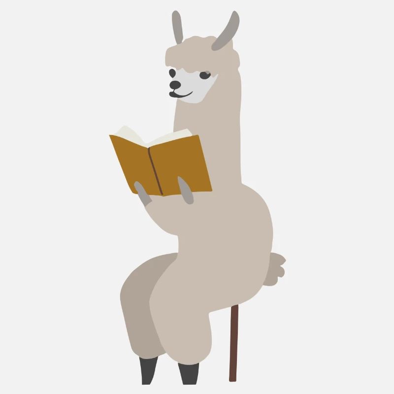 Alpaka liest Buch im Sitzen Geschenkidee Lama