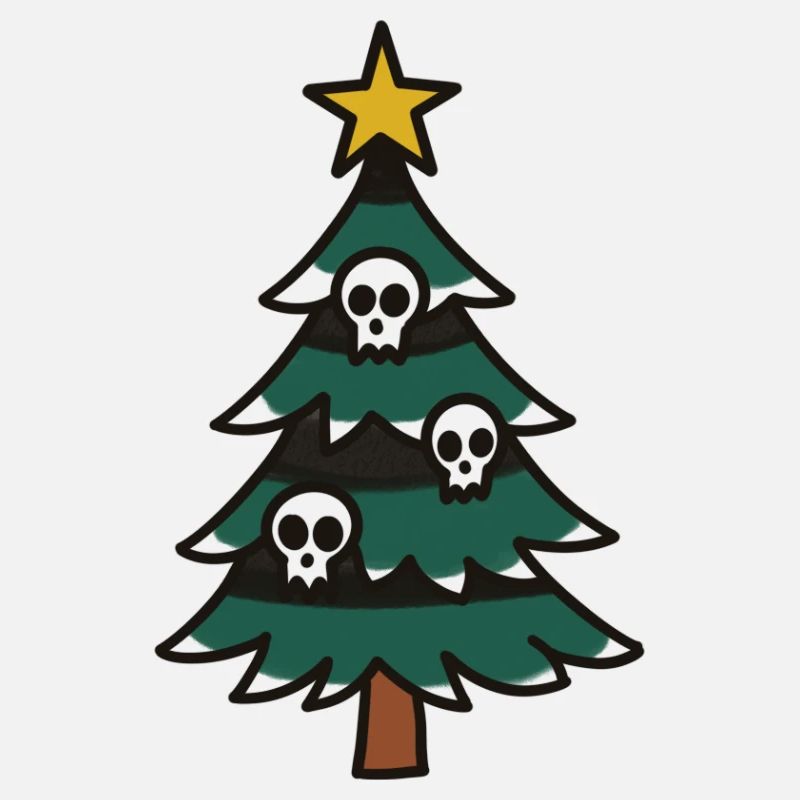 Gloomy Christmas tree with skulls