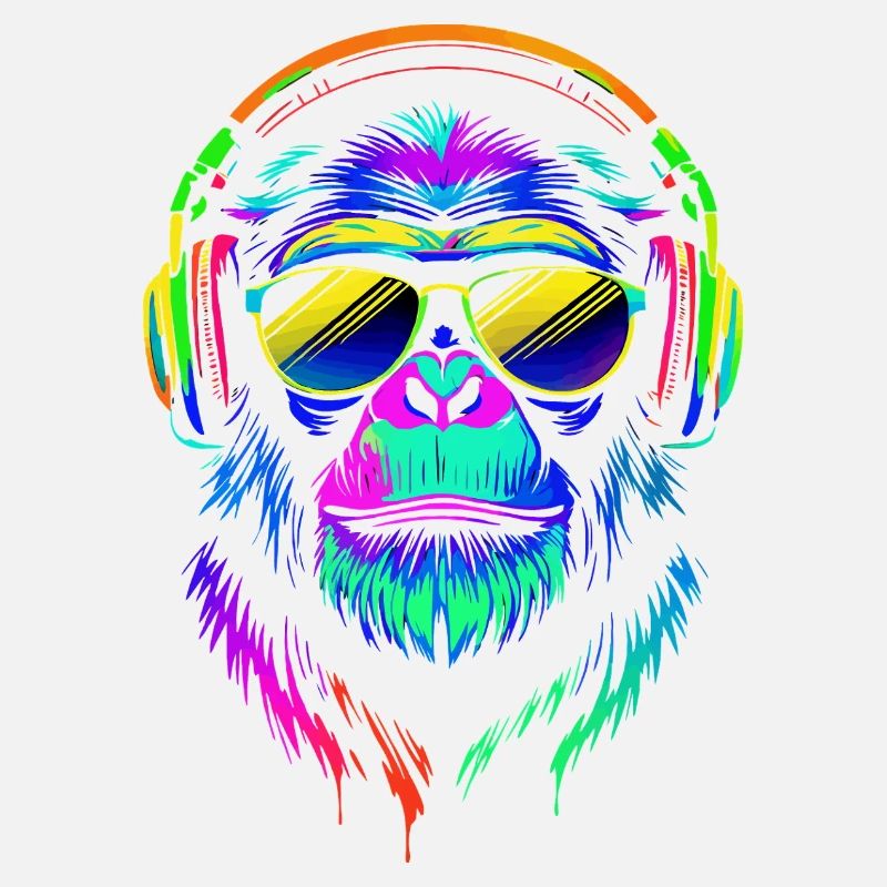 Gorille rétro en couleurs vives avec casques audio