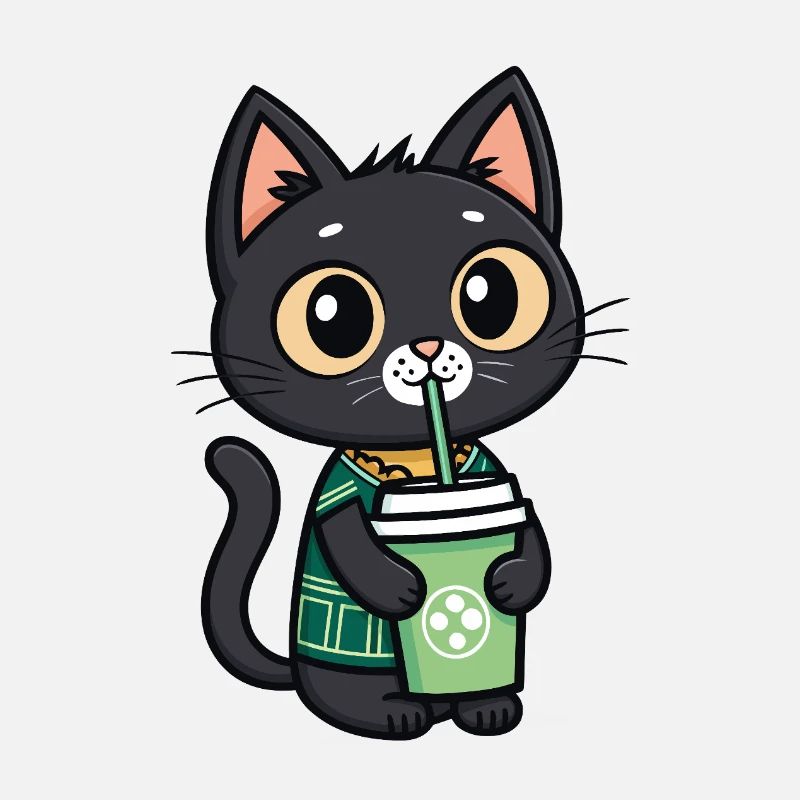 Niedliche Katze mit Trinkbecher trinkt Bubble Tee