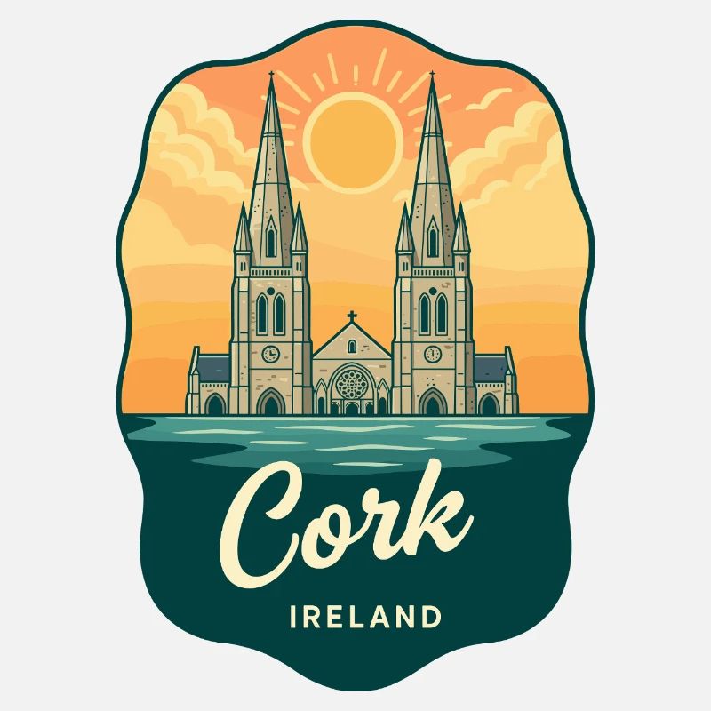 Cork Ireland Retro Sonnenuntergangs-Reiseabzeichen