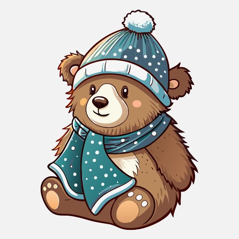 Ours mignon avec écharpe et chapeau à pompon.